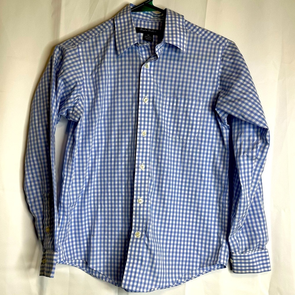 Brooks Brothers boys blue and white button up med